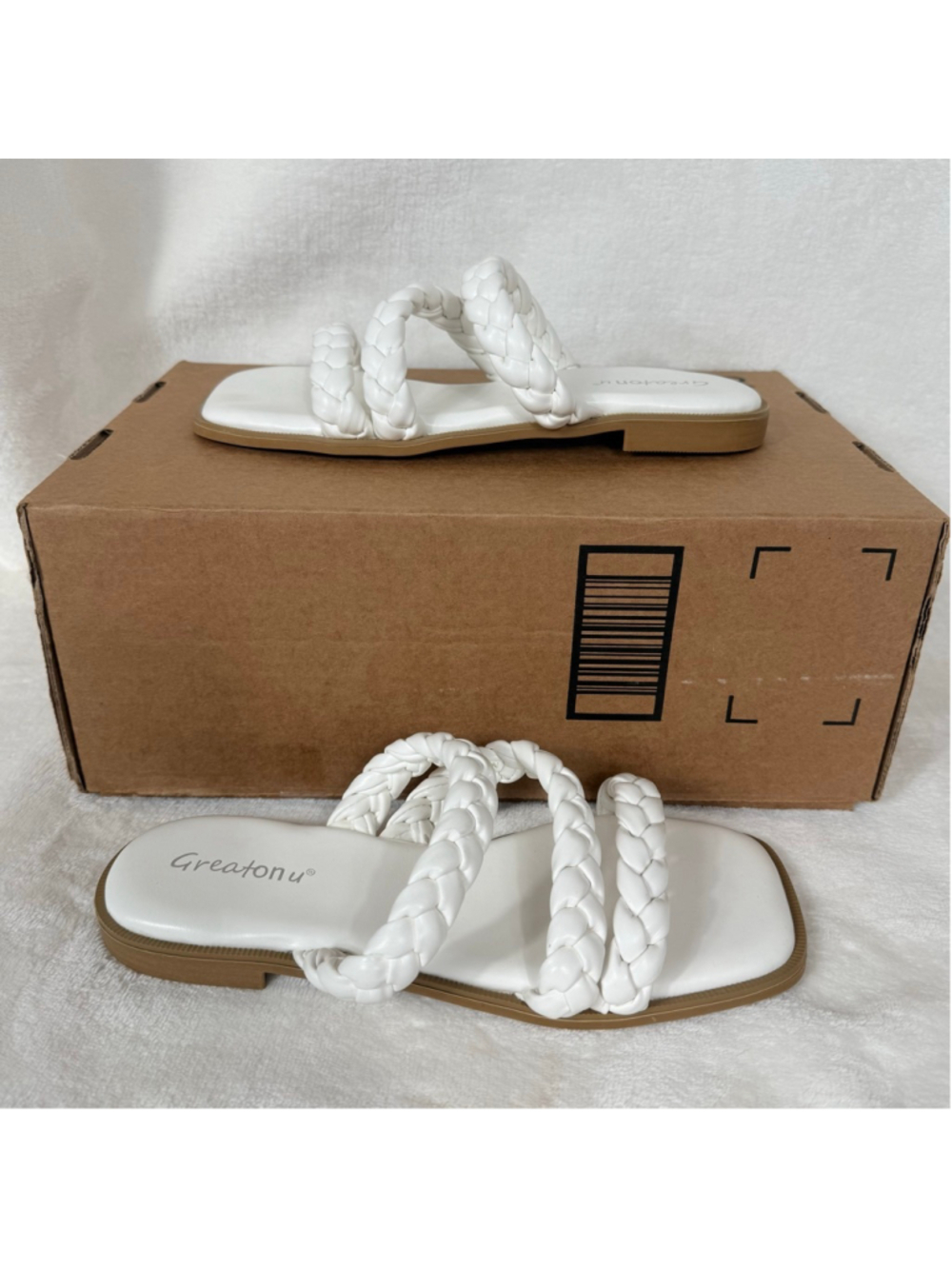 Women's Greatonu White Braided Strap Flat Sandals Size 7